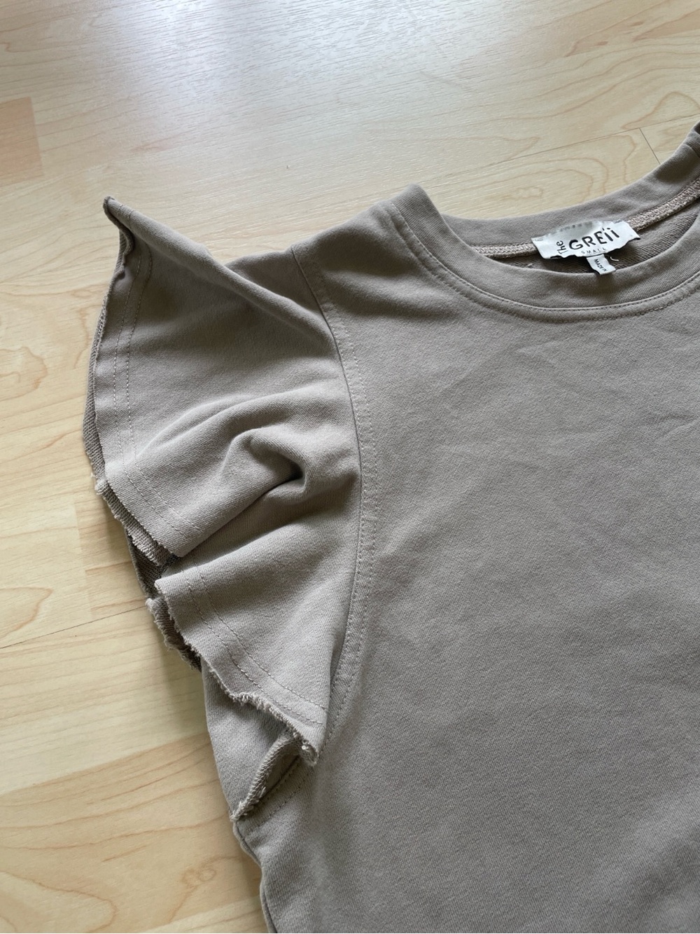 Taupe Ruffle Sleeve Pullover - Picture 3 of 5